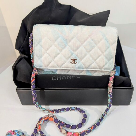CHANEL Handbags - Chanel Jungle Jeans Quilted Fabric Wallet On Chain (WOC)